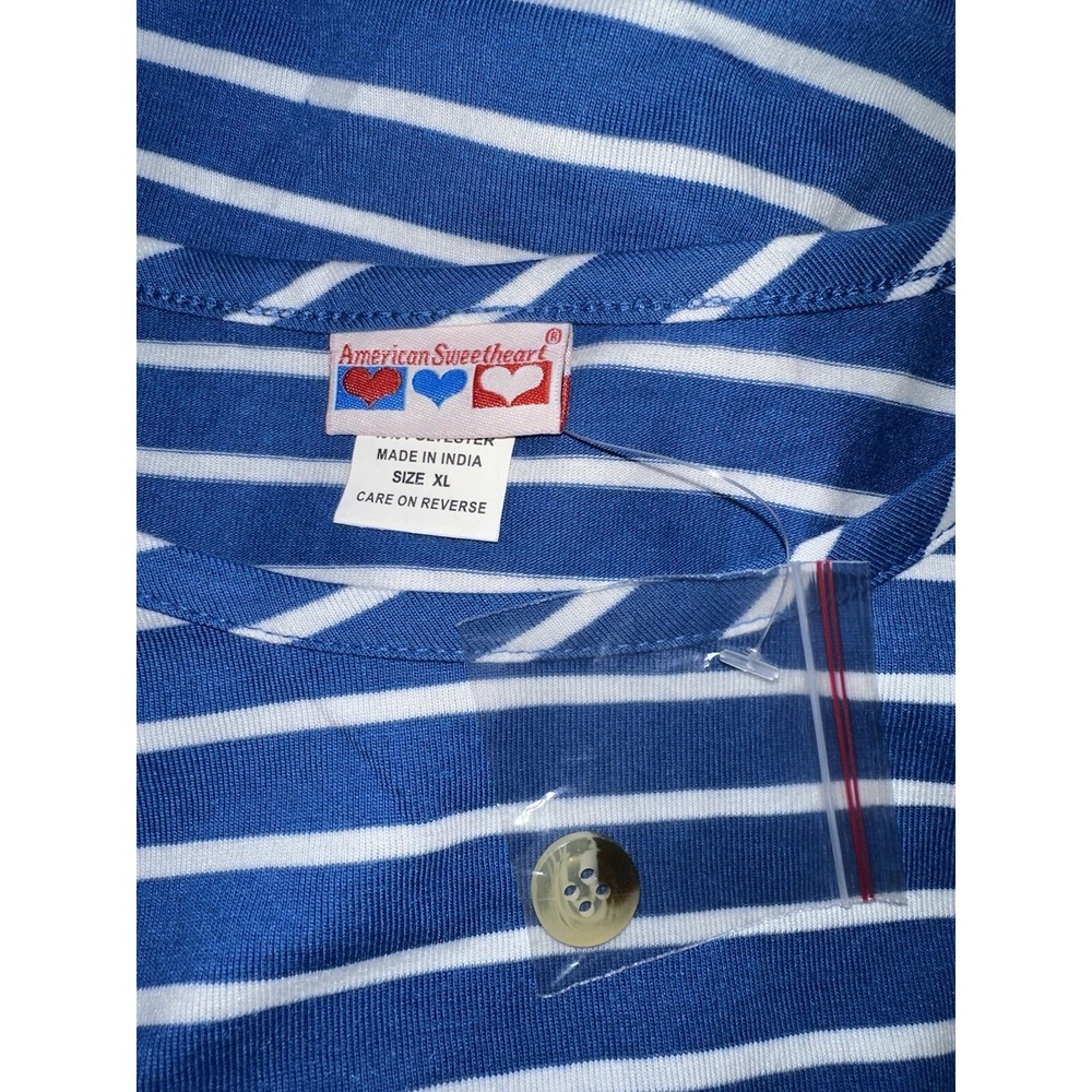 New American Sweetheart Top Size XL Striped 3/4 Sleeve Roll Tab Round Neck - Picture 5 of 6